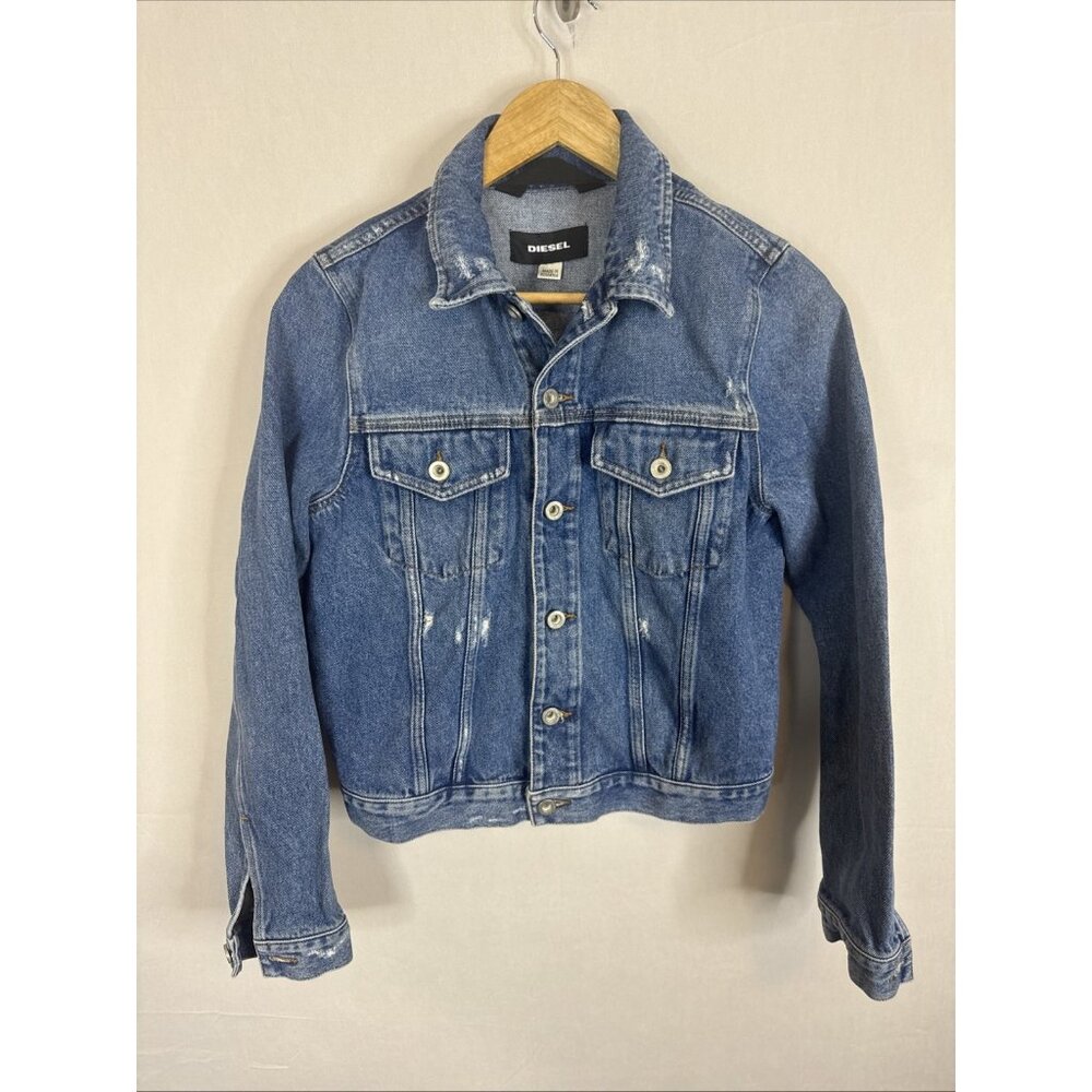 Diesel D-Robyn Denim Jacket Mens XS Distressed Trucker Biker‎
